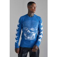 Mens Skull & Star Knitted Sweater - Blue - L | boohoo (US & Canada)