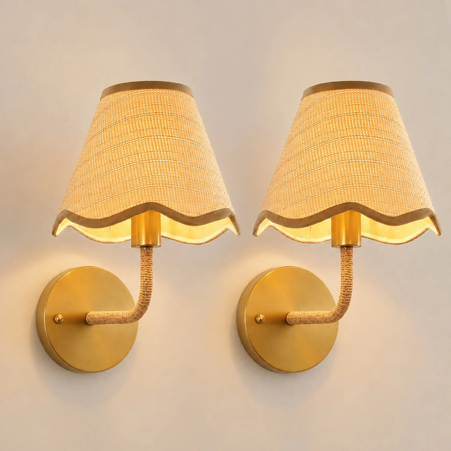 11.8Inch Farmhouse Wall Sconce Lamp Rattan Bedside Armed Sconce Light | Wayfair North America