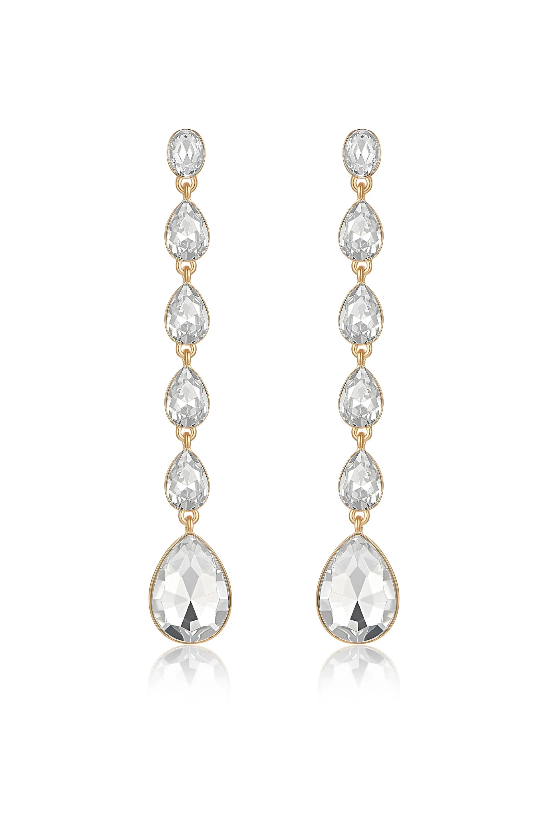Crystallized Drop Earrings - Clear Crystal with 18k Gold Plating / One Size | Ettika