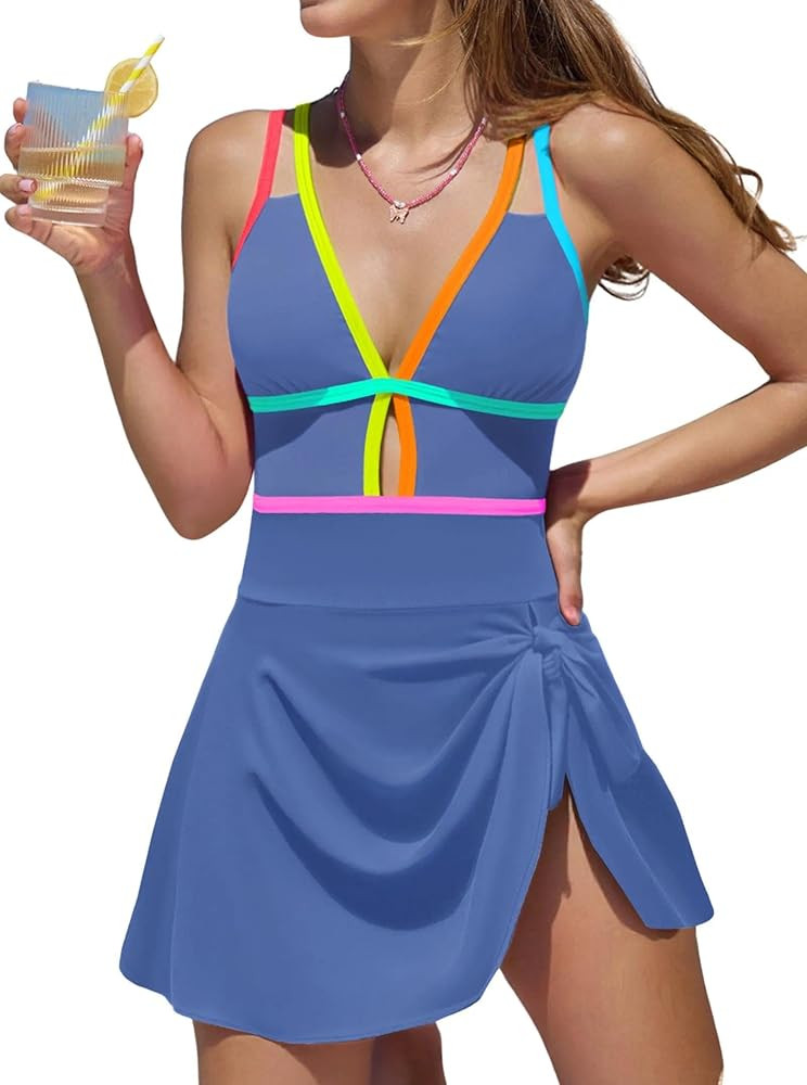 popvil Womens One Piece Swimsuit 2026 Swim Dress Tummy Control Sexy Bathing Suit Neon Swmming Sui... | Amazon (US)