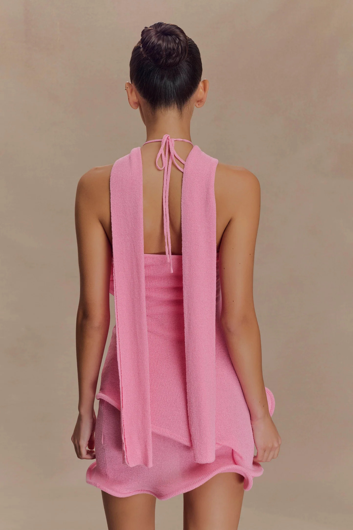 Halter Knit Mini Dress - Bubblegum Pink | MESHKI US