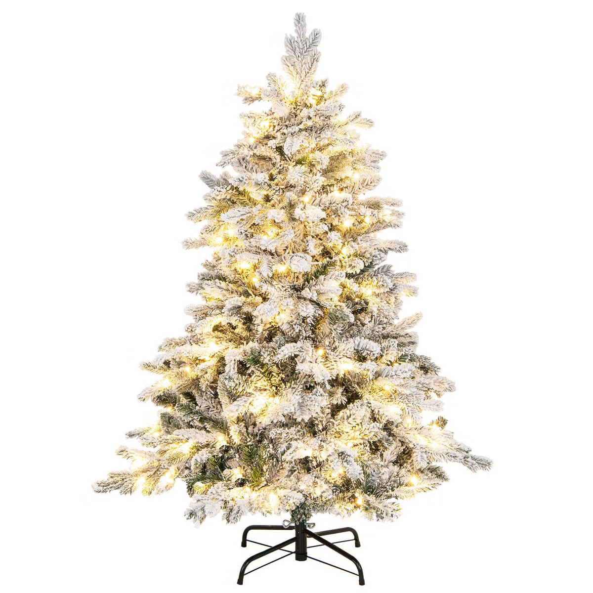 Costway 4.5FT/6FT/7 FT Pre-Lit Flocked Christmas Tree Hinged w/ 120/260/300 LED Lights & 757/1415... | Target