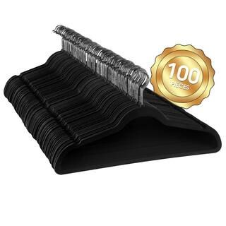 Velvet Slim Profile Black Clothes Hangers with Stainless Steel Swivel Hooks (100-Pack) | The Home Depot