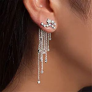 Girlssory Shining Stars Tassel Earrings Hanging Exquisite Earrings for Women and Girls (Silver) | Amazon (US)