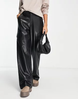 ASOS DESIGN faux leather cargo pants in black | ASOS (Global)