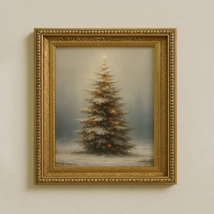 Vintage Christmas Tree and Lights Print Wall Art Decoration, Vintage Christmas Tree Poster, Natur... | Amazon (US)