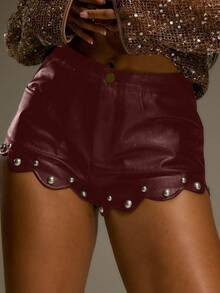MUSERA Scalloped Studded Faux Leather Mini Shorts Western Country Fall Autumn Streetwear Festival... | SHEIN