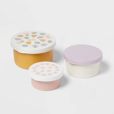 Kids' 3pk Flowers Single Wall Stainless Steel Round Snack boxes Pink - Pillowfort™ | Target