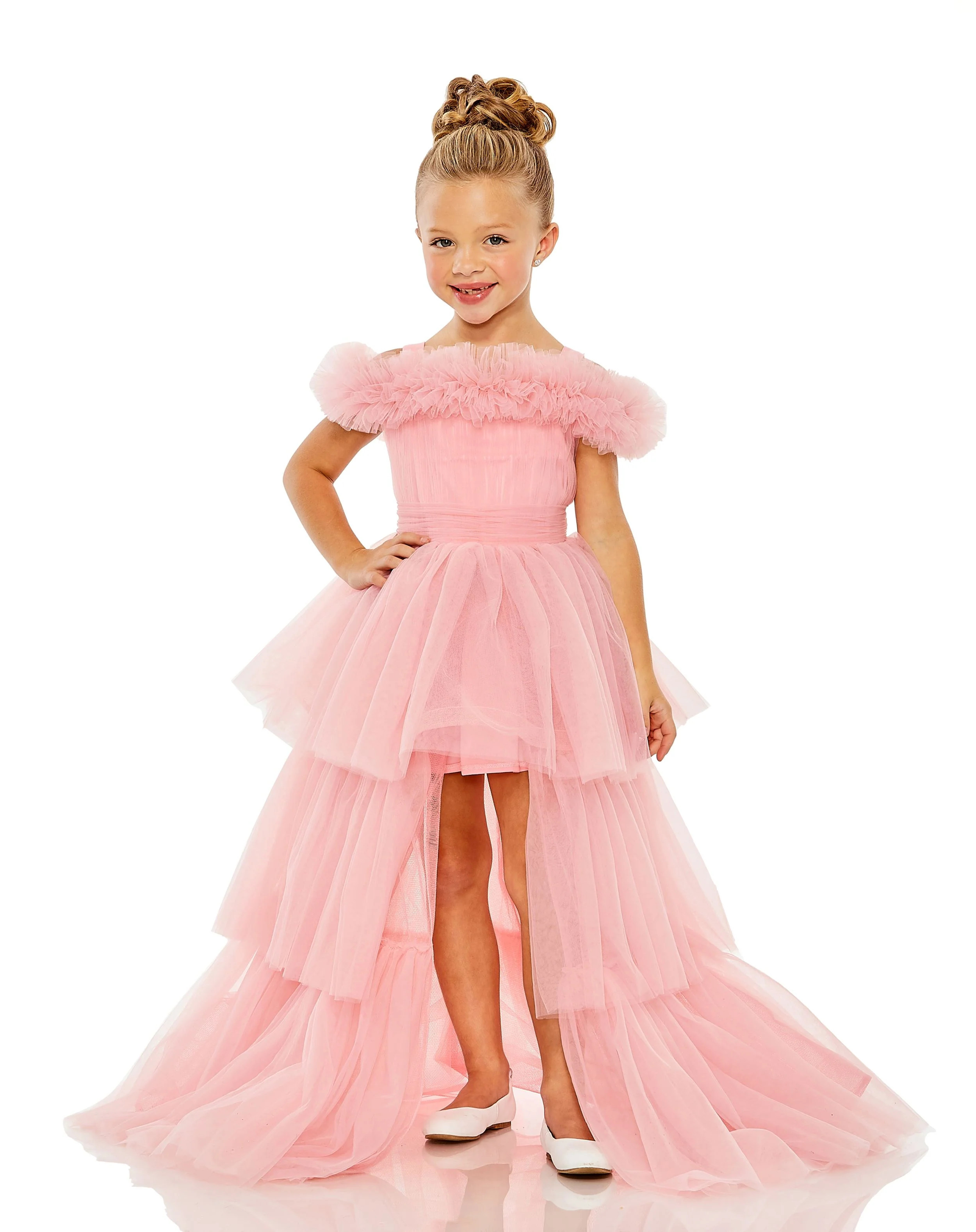 Girls Off the Shoulder High Low Tulle Dress | Mac Duggal
