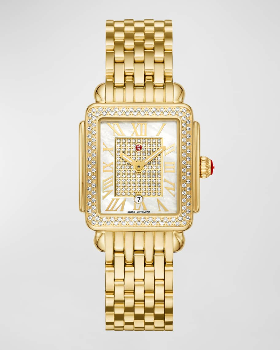 Deco Madison Mid Pave 18K Gold Plated Watch with Mother-of-Pearl | Neiman Marcus