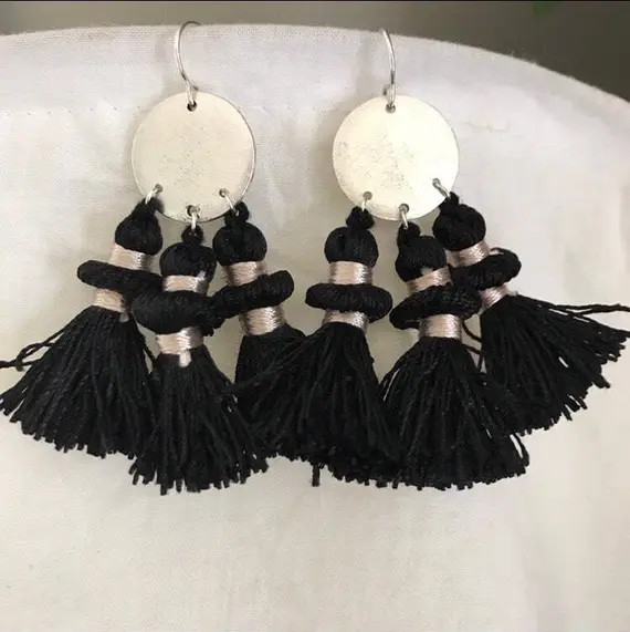 Tag Tassle Earring in Silver & Black | Etsy (US)