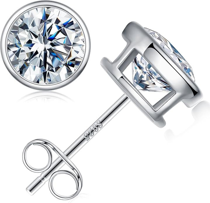 Bezel Setting Moissanite Earrings for Women, 0.5-3ct D Color VVS1 Clarity Lab Created Diamond Ear... | Amazon (US)