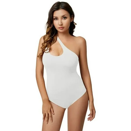 REORIA Women s One Shoulder Bodysuit Sexy Hollow out Neck Sleeveless Thong Tops | Walmart (US)