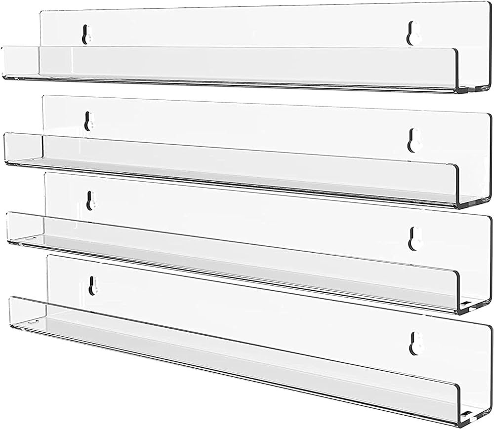 Cq acrylic 4 Pack Acrylic Clear Floating Bookshelf for Kids Room,15" Invisible Wall Mounted Hangi... | Amazon (US)