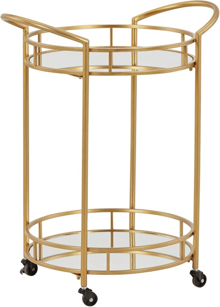 Signature Design by Ashley Wynora Round Modern Bar Serving Cart with 2 Mirrored Shelves, Gold | Amazon (US)