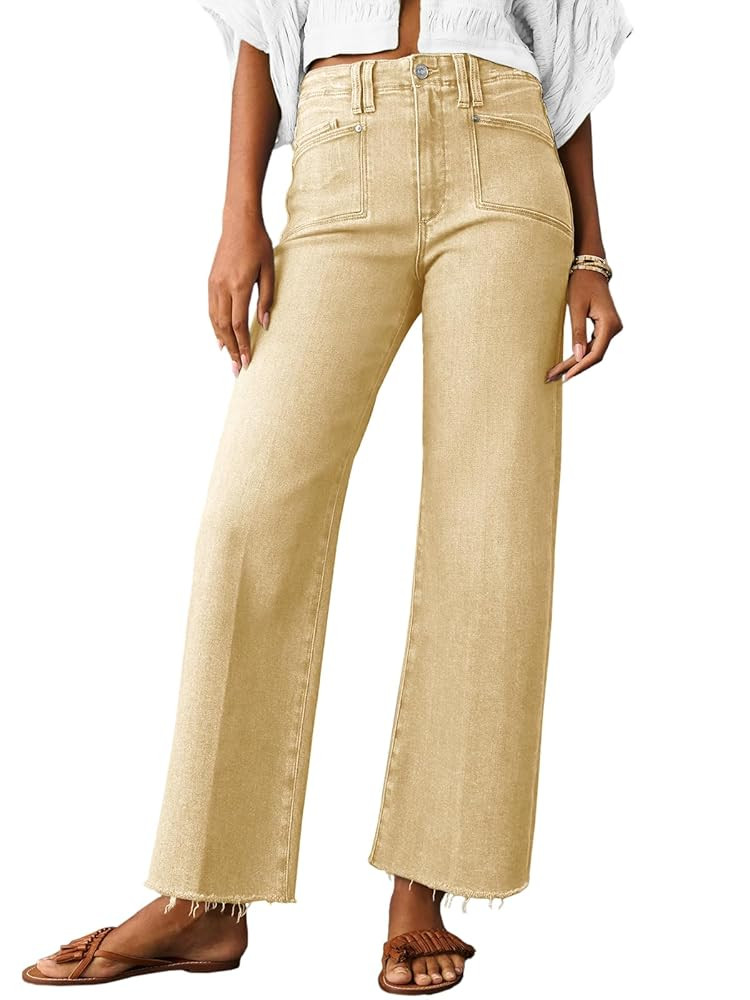 Cicy Bell Womens High Waisted Cropped Jeans Trendy Stretchy Baggy Straight Leg Raw Hem Capri Deni... | Amazon (US)