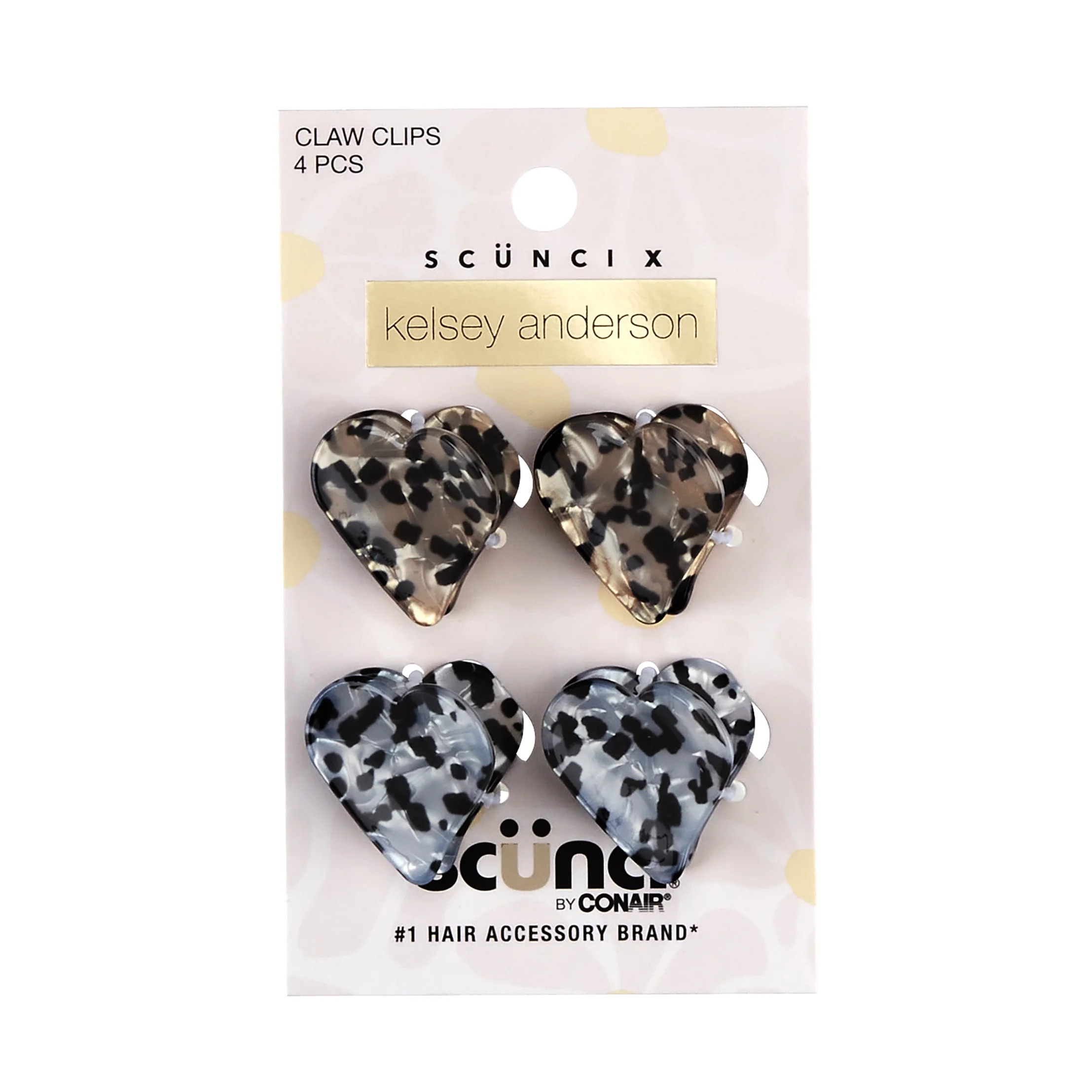 Scunci x Kelsey Anderson Tortoiseshell Mini Heart Claw Clips, Multicolor, 4 count | Walmart (US)