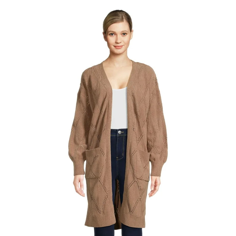 No Boundaries Juniors’ Pointelle Duster Cardigan Sweater, Midweight, Sizes XS-XXXL | Walmart (US)