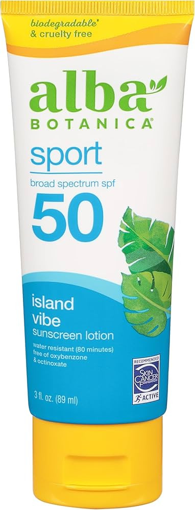 Alba Botanica Sunscreen Lotion, Sport, SPF 50, Fragrance Free, 3 oz (Packaging May Vary) | Amazon (US)