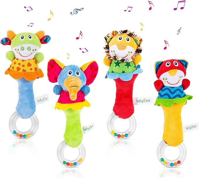 4 Plush Baby Soft Rattle Toys,Fabric Ring Rattles Shaker,Infant Handbells Early Development Hand ... | Amazon (US)