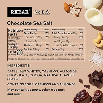 RXBAR Protein Bars, Protein Snack, Snack Bars, Chocolate Sea Salt, 18.3oz Box (10 Bars) | Amazon (US)