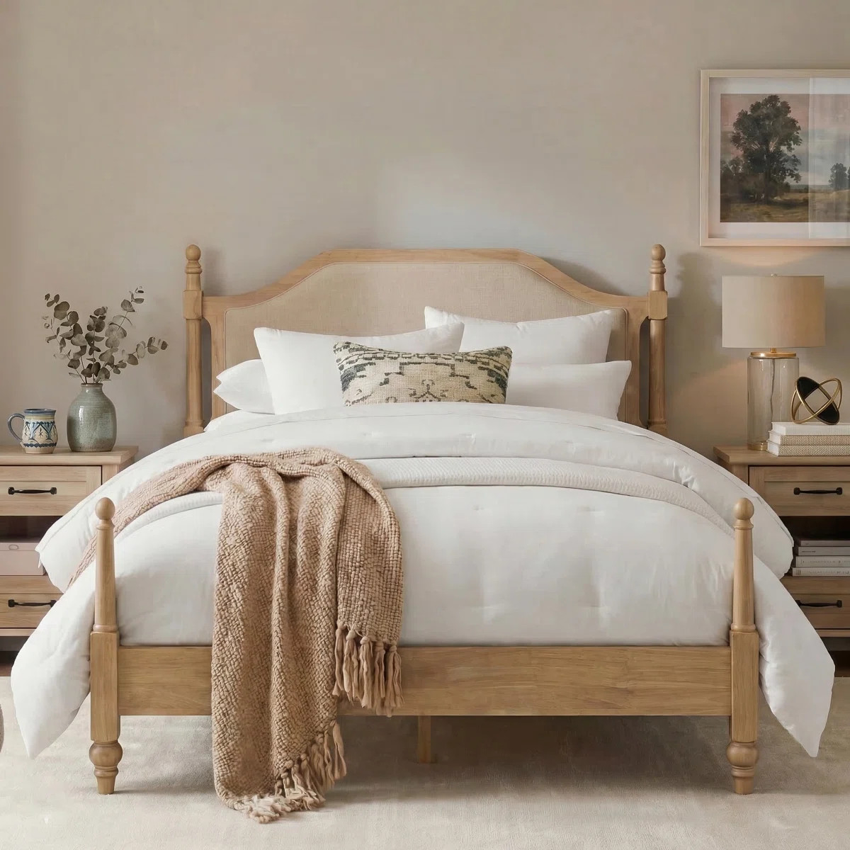 Queen Size Bed Frame With Upholstered Headboard, No Box Spring Needed, Wooden Slat Support, Easy ... | Wayfair North America