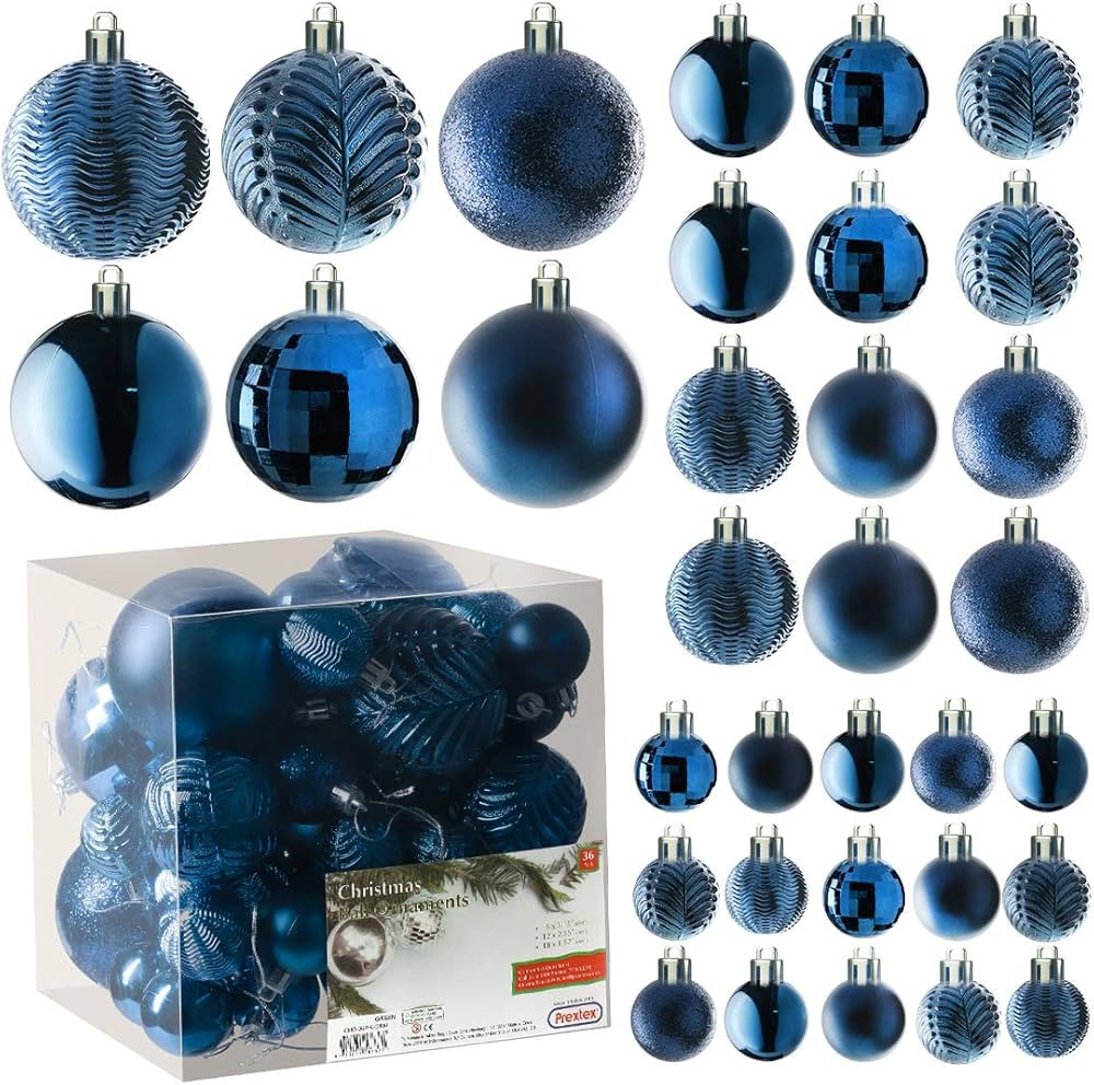 PREXTEX Christmas Ball Blue Ornaments for Christmas Decorations - 36pcs Shatterproof Ornaments w/... | Amazon (US)