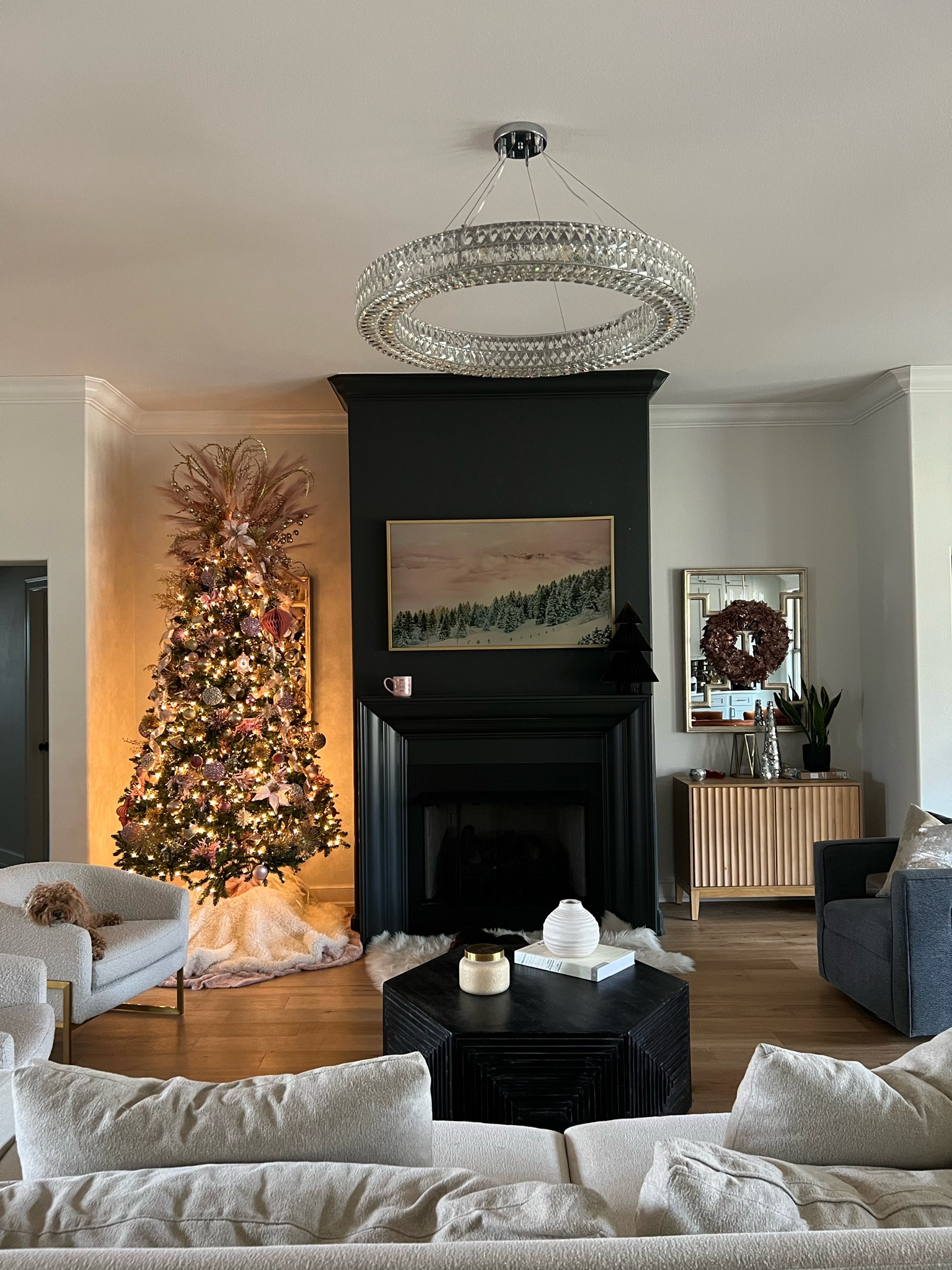 I’m asked about the Art displayed on my Frame each season but especially this time of year. It’s a really beautiful affordable option I’ll link here. I’m tackling the mantle today. With a little garland, stockings, and floral stems. I’m also adding in the collection I found the cabinet in. Even though it keeps selling out, the other pieces in the collection are versatile fits for a living or bedroom space. I bought two of the nightstands for my guest room. 

#LTKstyletip #LTKHoliday #LTKhome