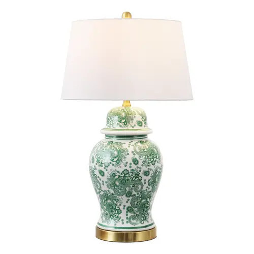 JONATHAN Y Ellis Chinoiserie Ceramic LED Table Lamp in Green/white at Nordstrom | Nordstrom