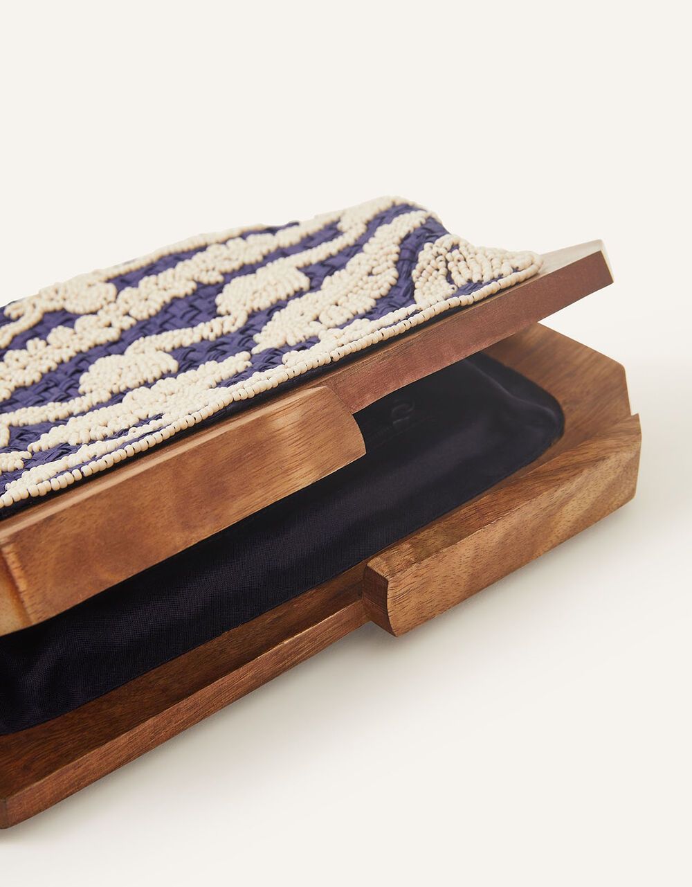 Raffia Beaded Wooden Frame Clutch Bag Blue | Accessorize (Global)
