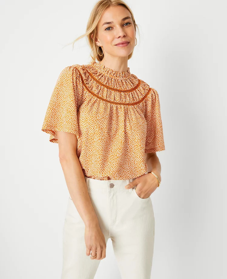 Dot Cutout Flutter Sleeve Top | Ann Taylor (US)
