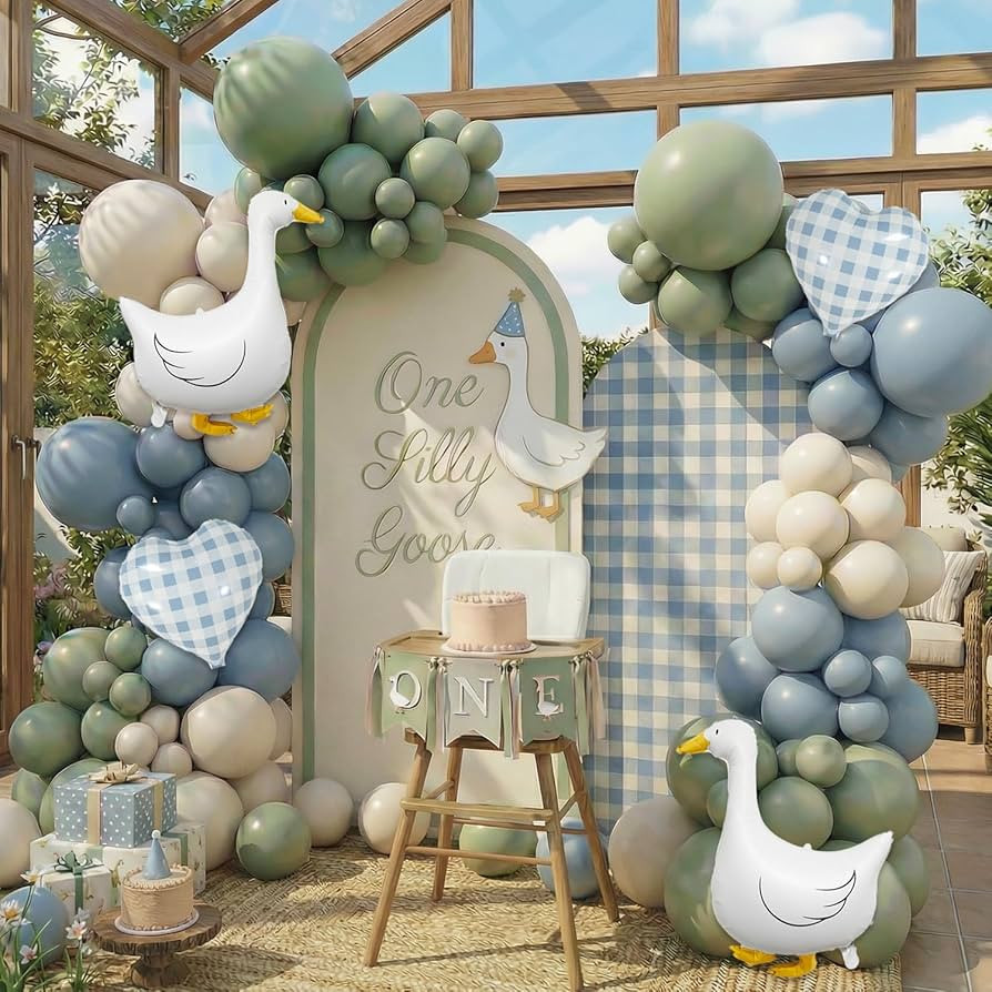 One Silly Goose Balloon Arch Kit – Sage Green Dusty Blue Balloon Garland with Goose gingham hea... | Amazon (US)