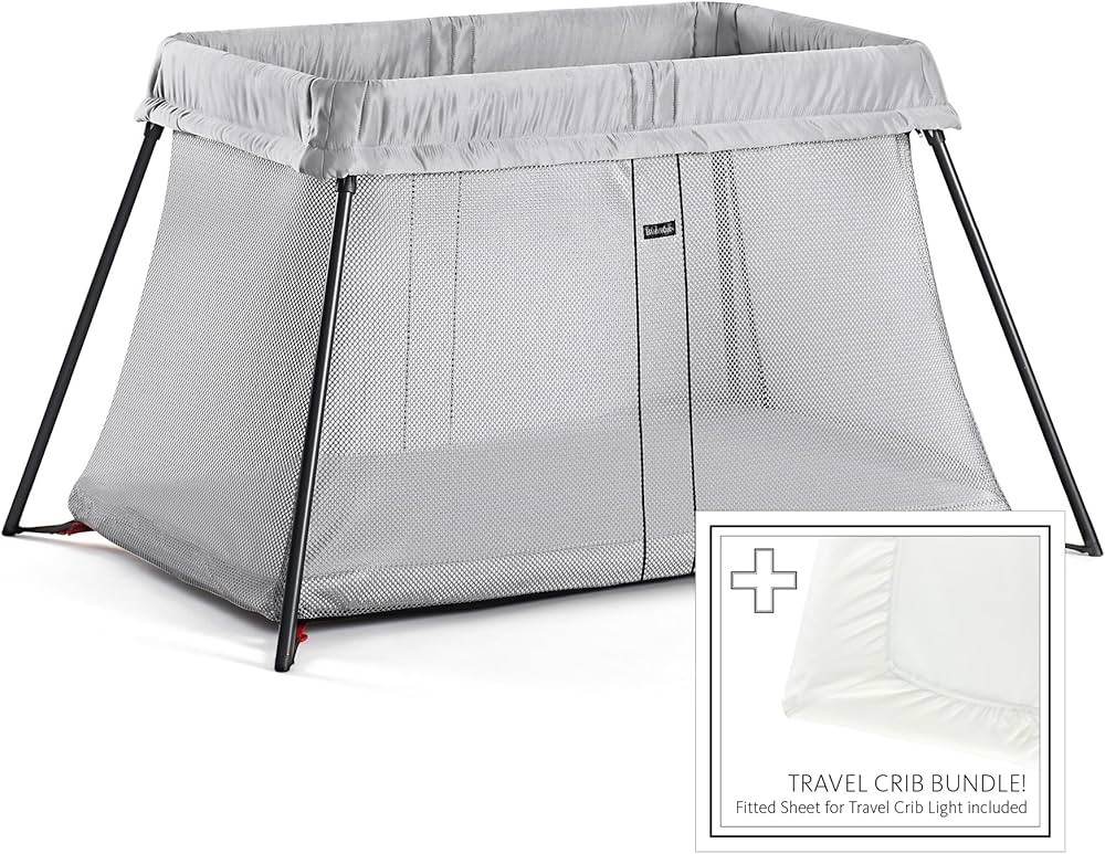 BABYBJORN Travel Crib Light - Silver + Fitted Sheet Bundle Pack | Amazon (US)