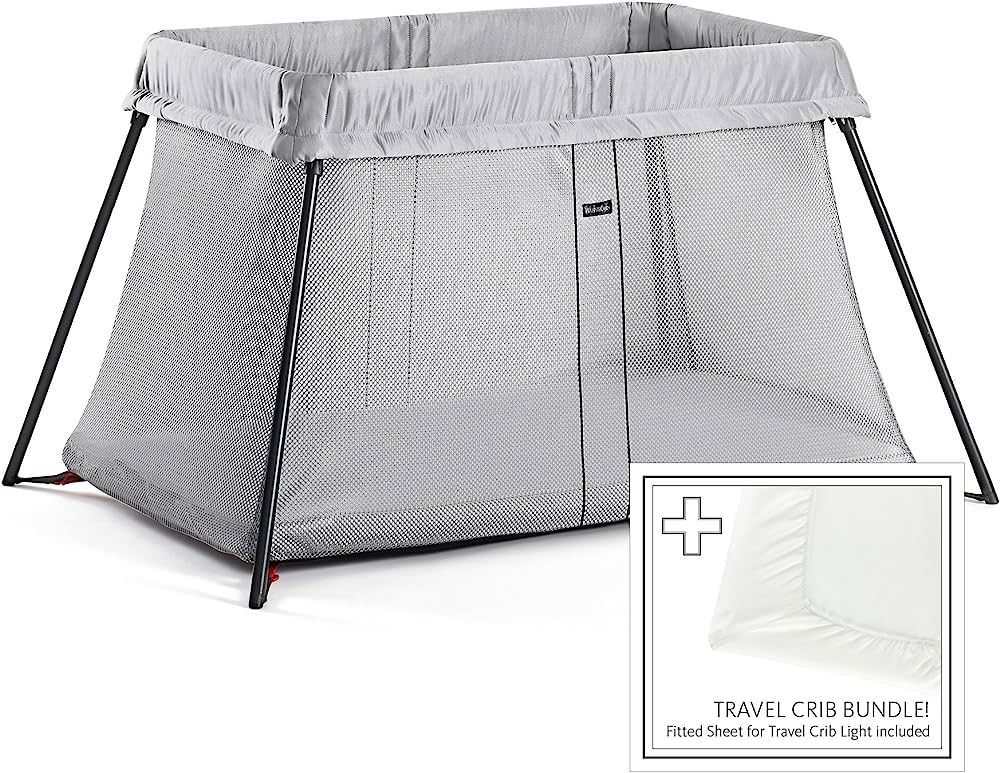 BABYBJORN Travel Crib Light - Silver + Fitted Sheet Bundle Pack | Amazon (US)