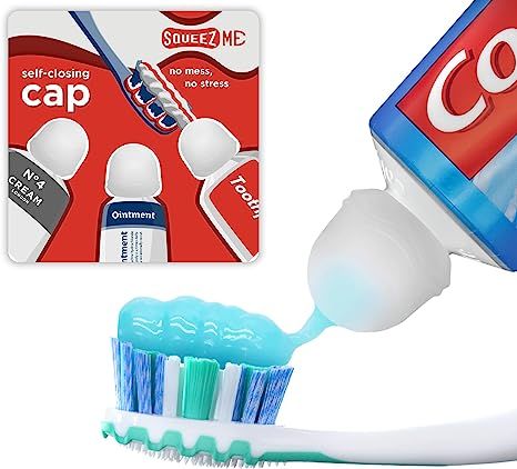 Toothpaste Caps 3 Pack, SqueezMe by Chrome Cherry, Self-Closing, Reusable Silicone Caps, Mess-Fre... | Amazon (US)