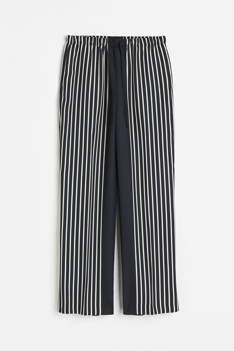 Wide trousers - Navy blue/Striped - Ladies | H&M GB | H&M (UK, MY, IN, SG, PH, TW, HK)