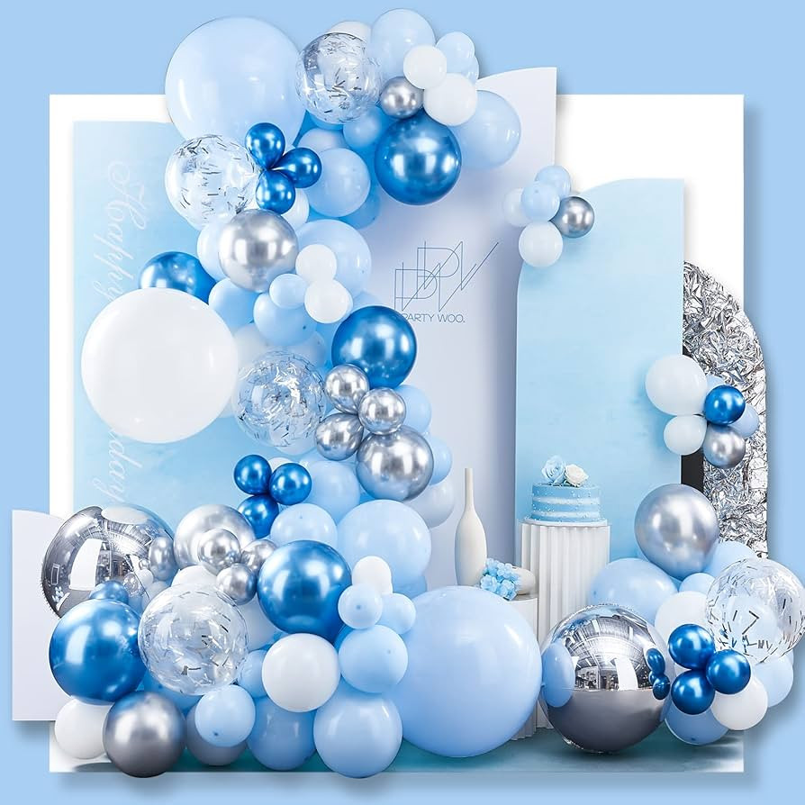 PartyWoo Blue Balloon Garland Kit, 140 pcs Blue and White Balloon Arch Kit, 4D Silver Balloons, M... | Amazon (US)