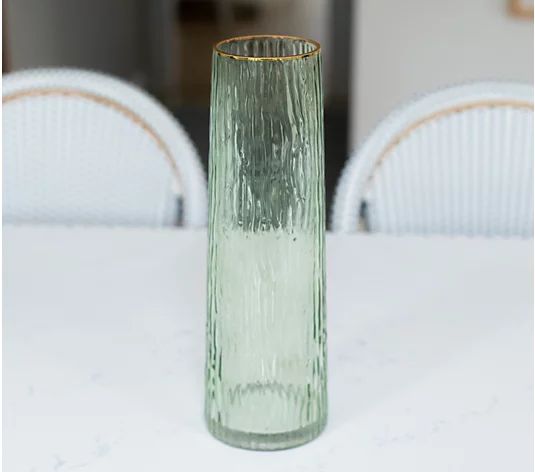14" Textured Gold Rimmed Glass Vase by Lauren McBride | QVC