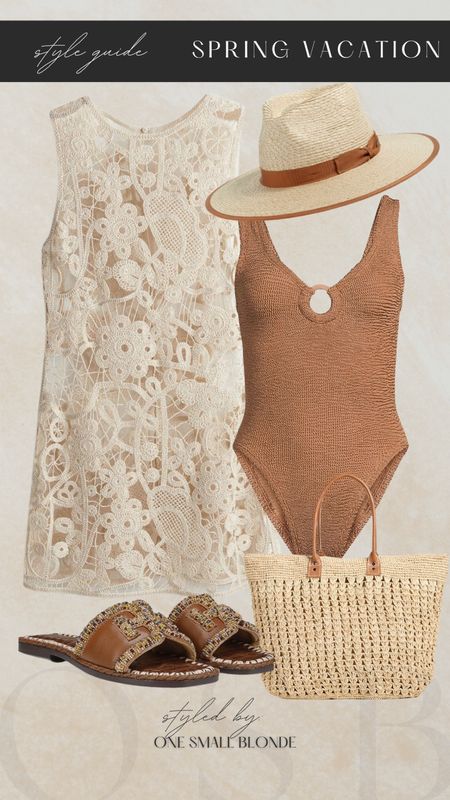 Spring/summer vacation look 🤎 hunza g swimsuit, crochet dress, straw hat, straw tote bag and brown slides  

#LTKswim #LTKtravel #LTKstyletip
