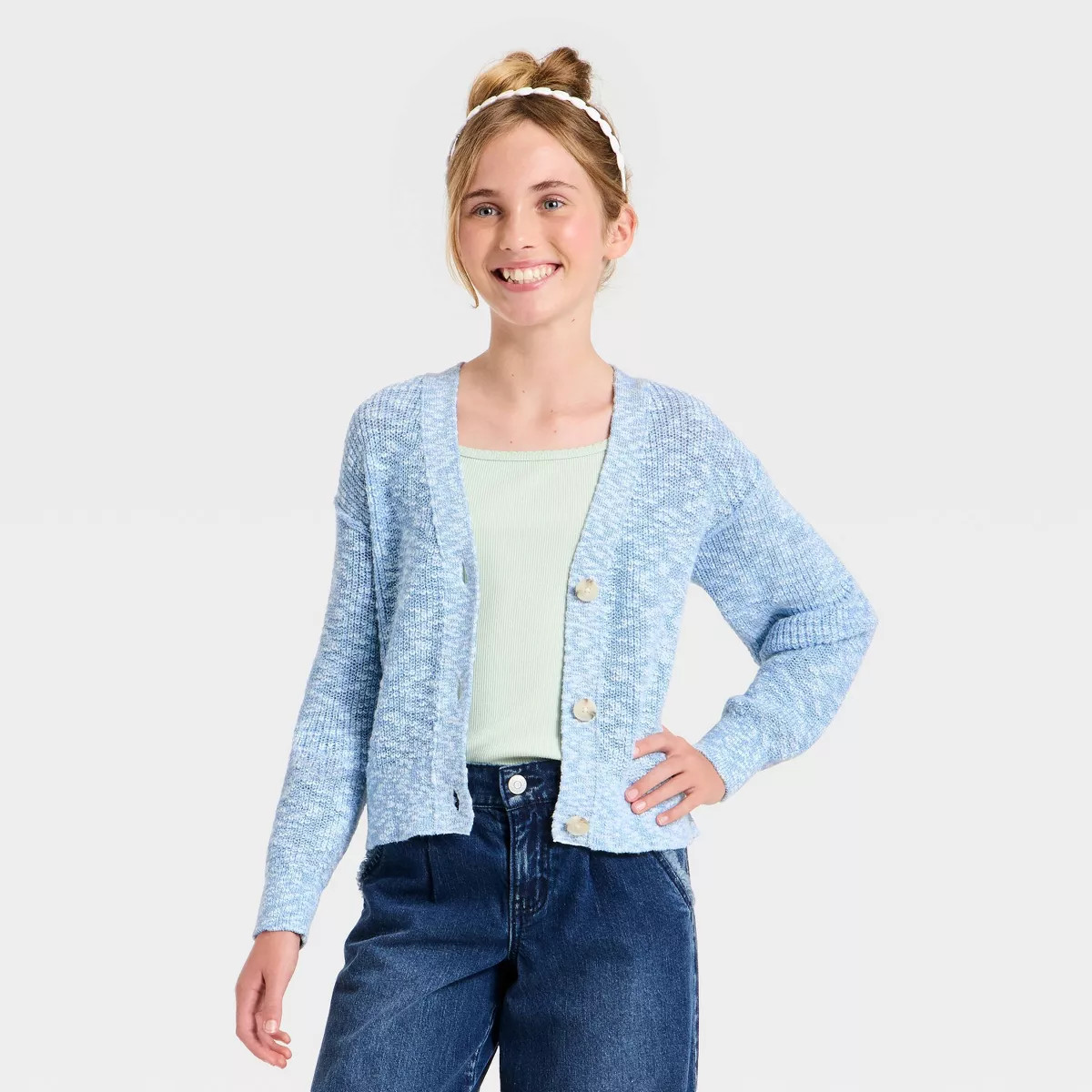 Girls' Button-Down Cardigan Sweater - Cat & Jack™ Dusty Blue S | Target