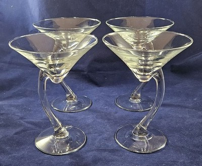 Libbey Bravura Clear Martini/Cocktail Curved Stem Blown Glass Art Deco Set 4 | eBay US