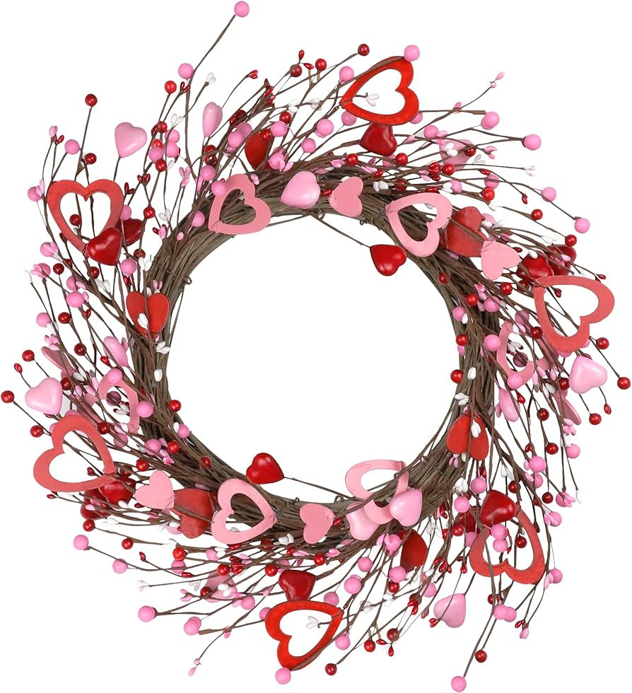 Valentine's Day Wreath, 18 Inch Artificial Valentines Day Wreaths for Front Door Farmhouse with R... | Amazon (US)