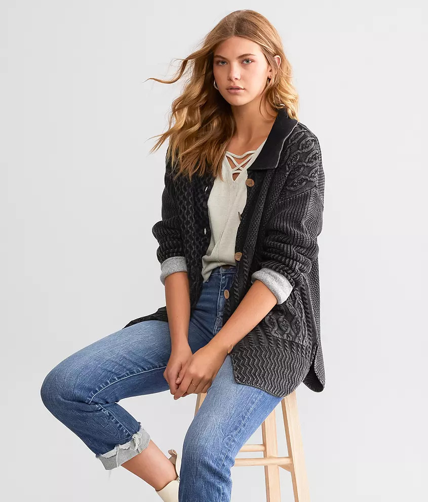 Washed Cable Knit Cardigan Sweater | Buckle