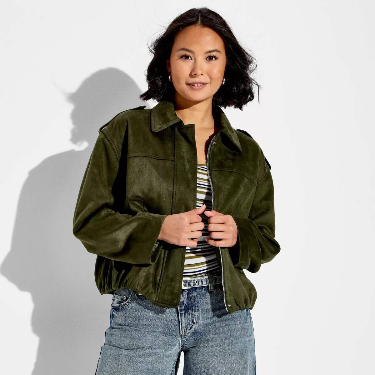 Women's Bubble Hem Suede Jacket - Wild Fable™ Dark Green M | Target