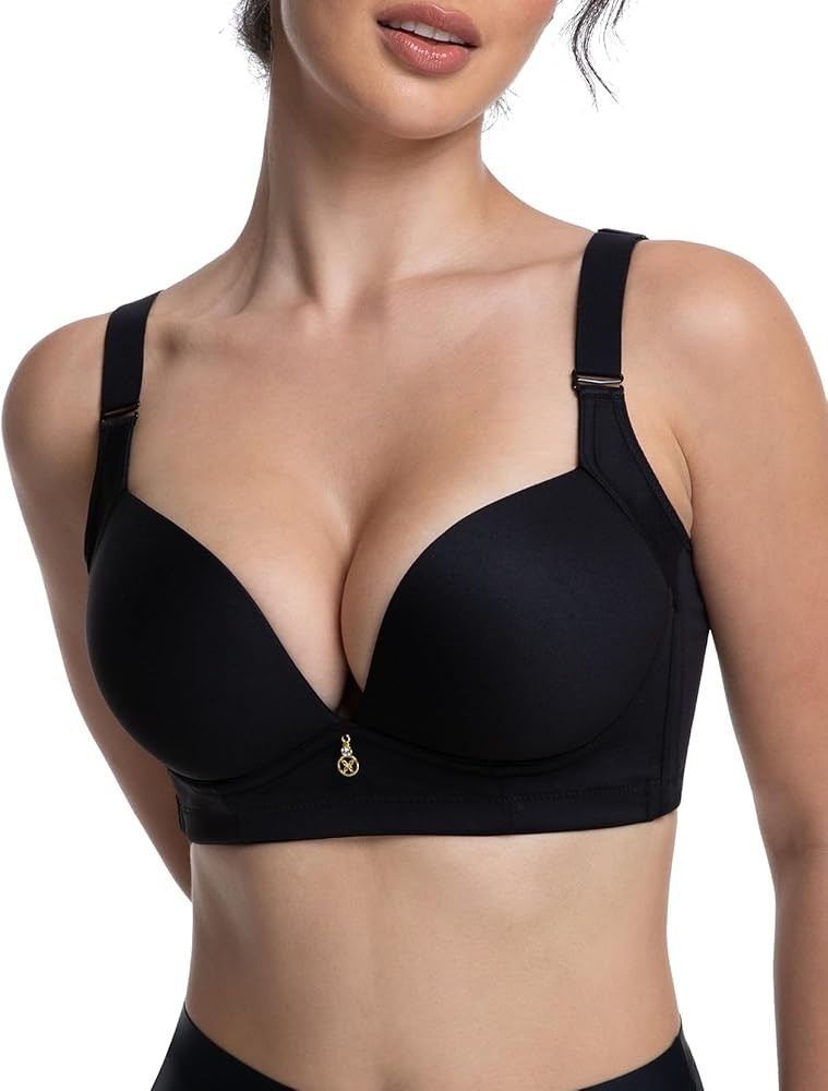 FallSweet Wireless Add 2 Cups Padded Plunge Bras Back Smoothing Push Up Brasieres | Amazon (US)