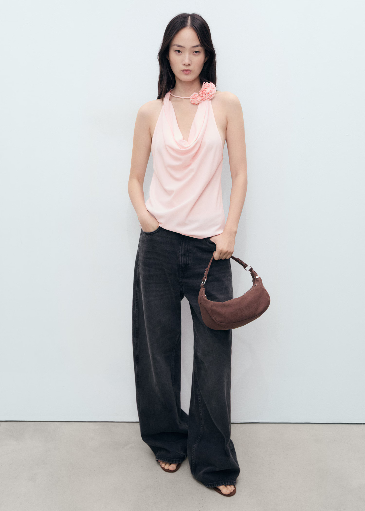 Draped blouse with flower detail - Women | MANGO USA | Mango (US/MX/AU)