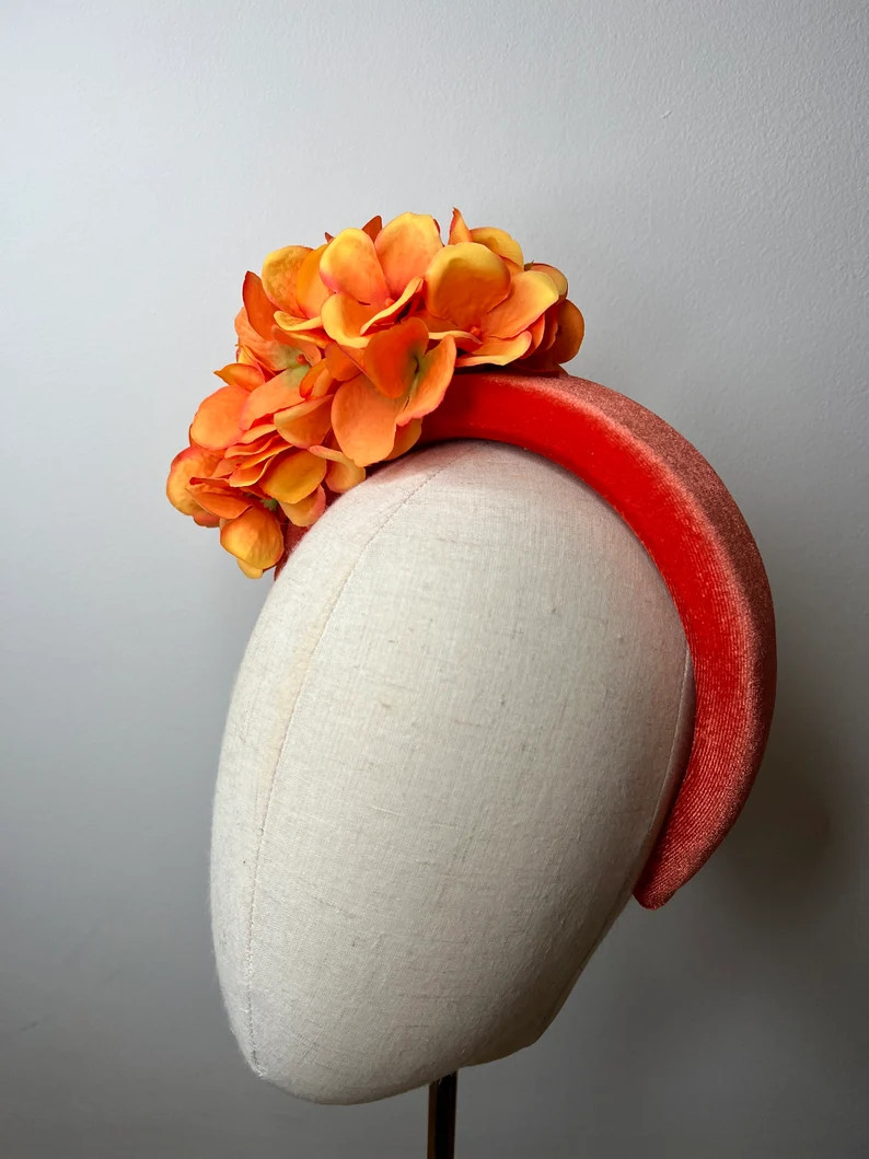 Ombré Orange Hydrangea Headband: Wedding Races Headpiece | Etsy (US)