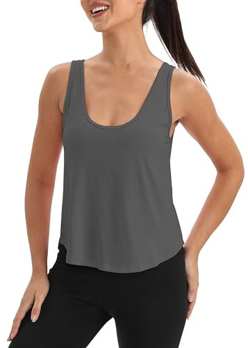 Mippo Workout Tops for Women Workout Tank Athletic Gym Exercise Clothes Open Back Tops Cropped Running Shirts Dark Gray XL | Amazon (US)