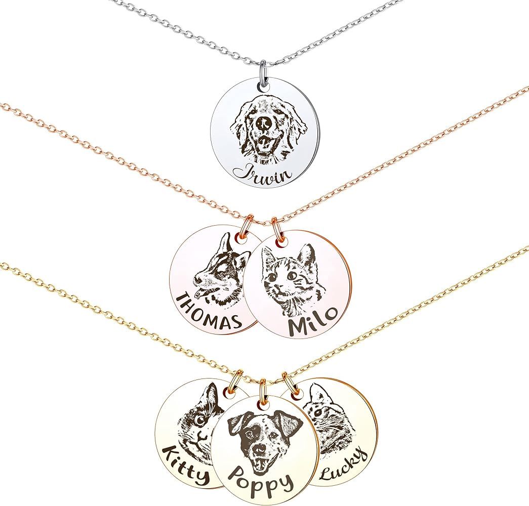 Anavia Personalized Pet Portrait Necklace, Handmade Pet Memorial Jewelry Gift, Customized Round Disc | Amazon (US)