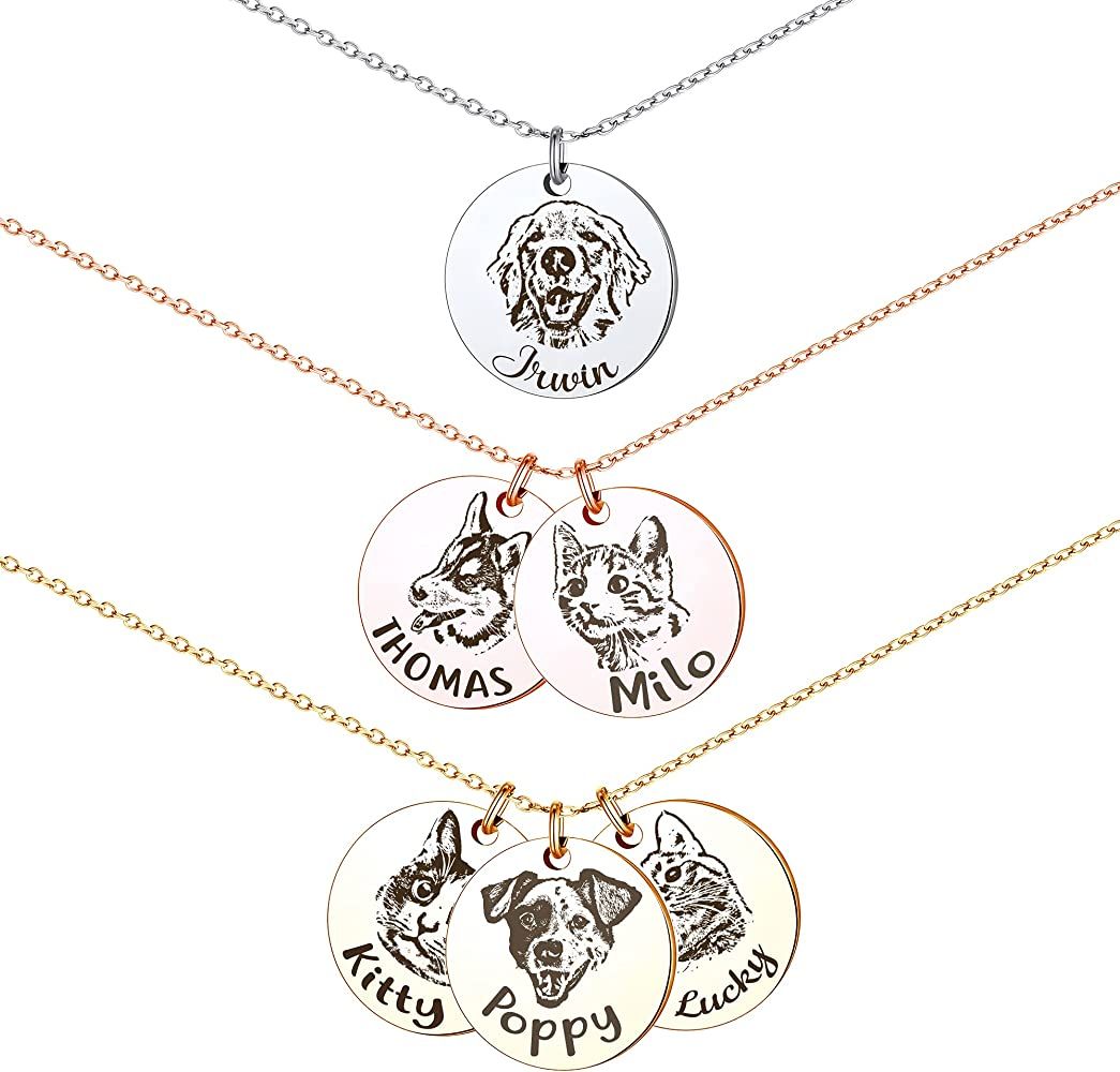 Anavia Personalized Pet Portrait Necklace, Handmade Pet Memorial Jewelry Gift, Customized Round Disc | Amazon (US)